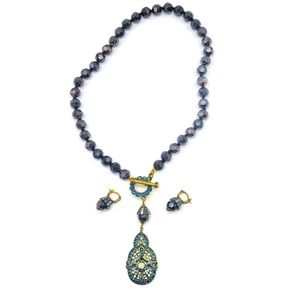 SOLDHeidi Daus London Blue Topaz Swarovski Crystal Medallion and Huggie Hoop Set